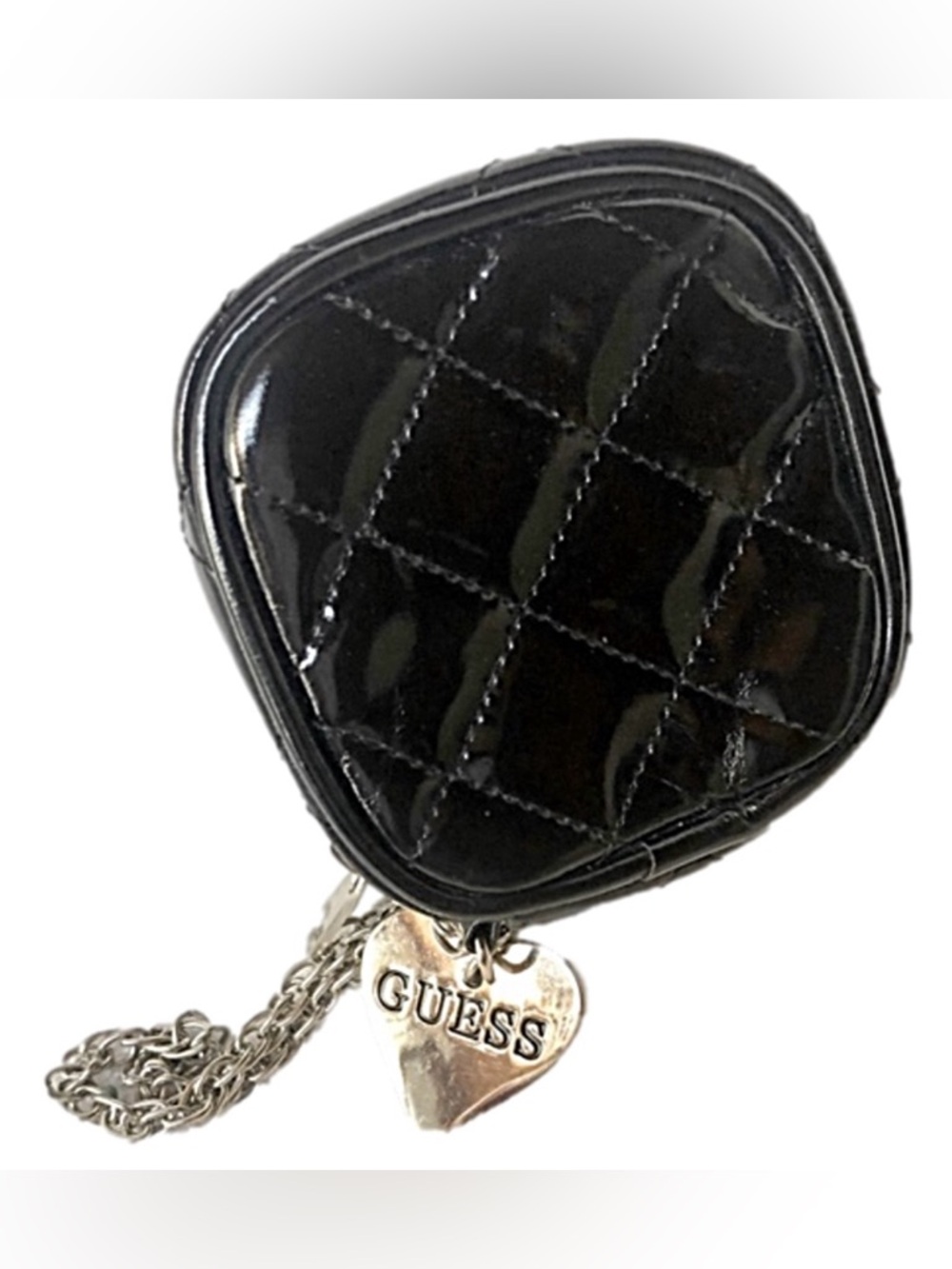 GUESS Black Quilted Patent Mini Crossbody with Heart Charm
